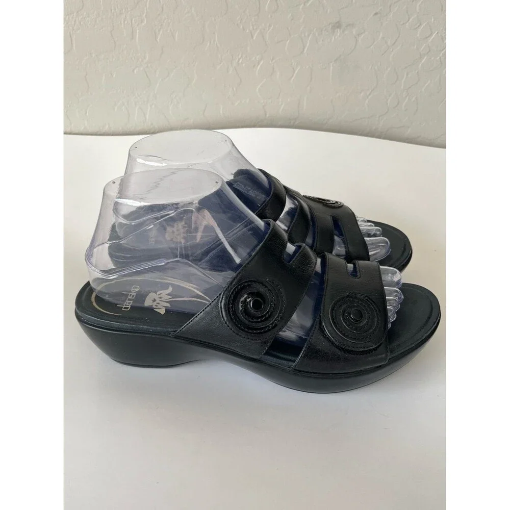 Dansko Dixie Velcro Strap Sequin Swirl Comfort Sandals Black Size 38
